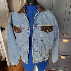 Small repurposed Jean Jacket with Louis Vuitton Detailing